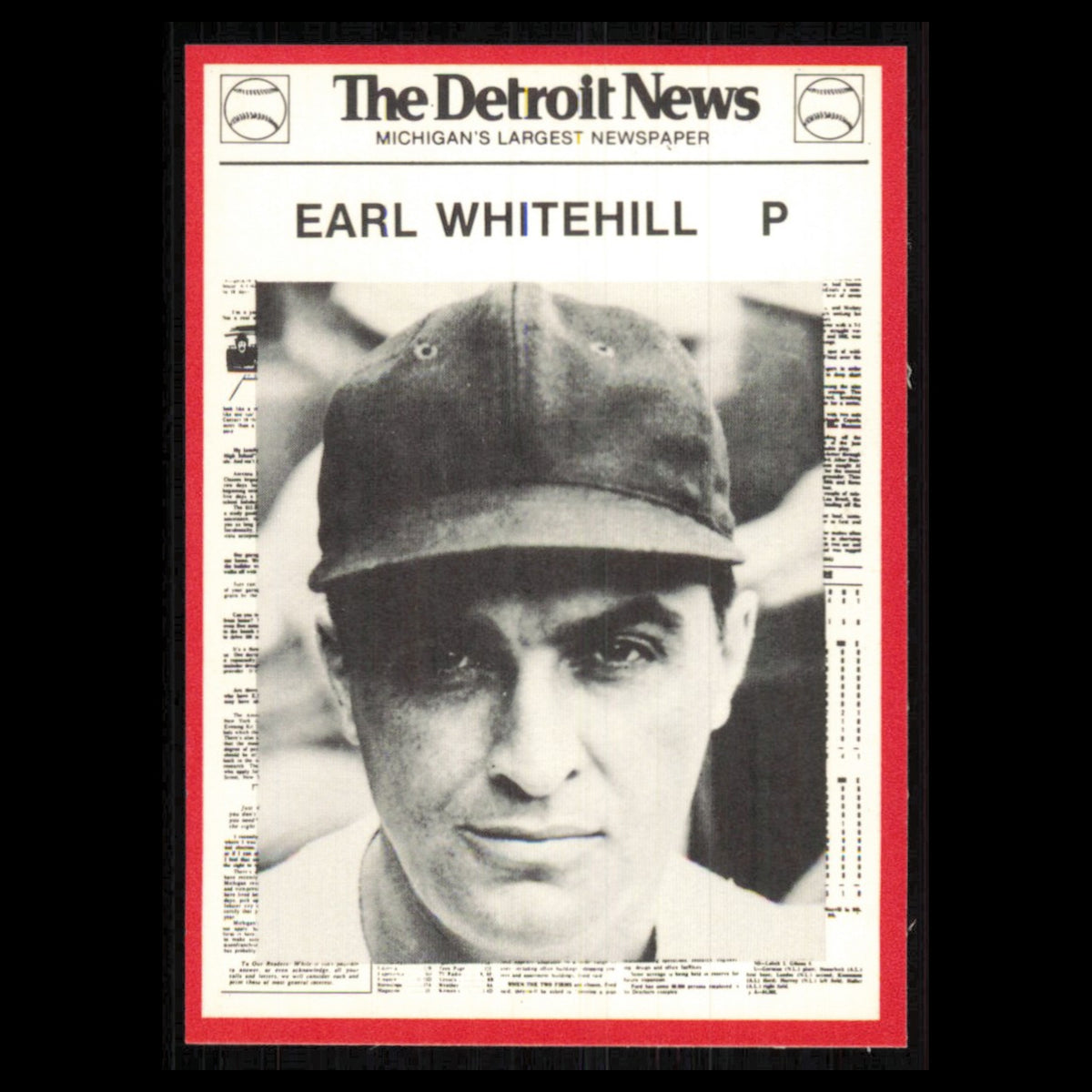 Earl Whitehill #31 1981 Detroit News Detroit Tigers Baseball Card MLB NM