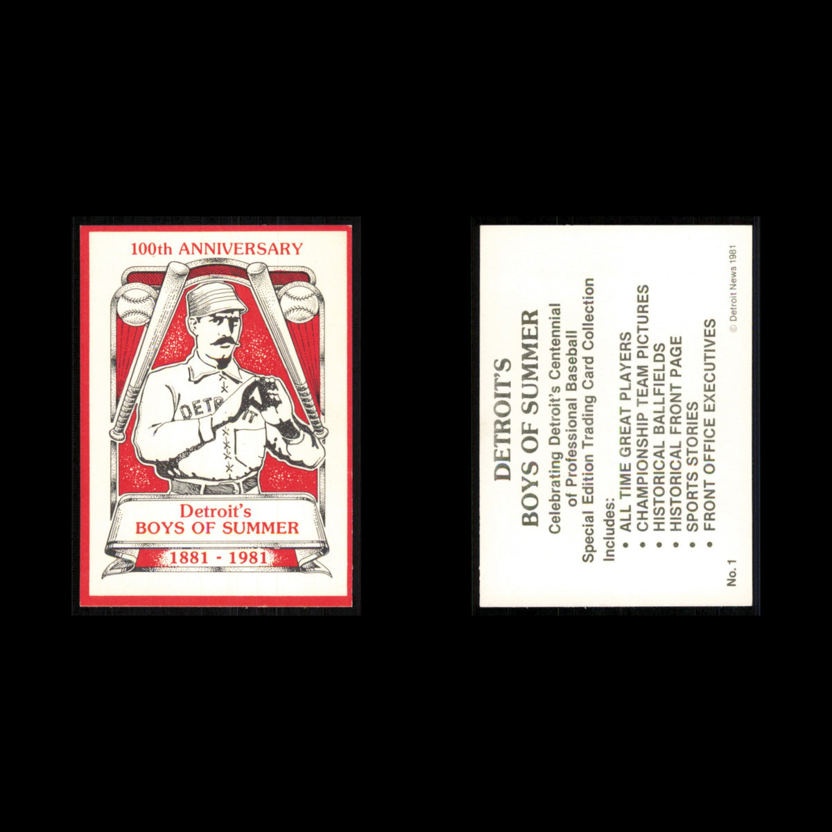 Boys of Summer 1881-1981 #1 1981 Detroit News Detroit Tigers Baseball Card MLB