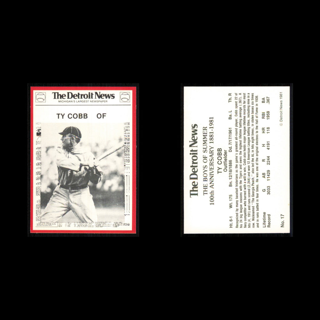 Ty Cobb #17 1981 Detroit News Detroit Tigers Baseball Card MLB NM