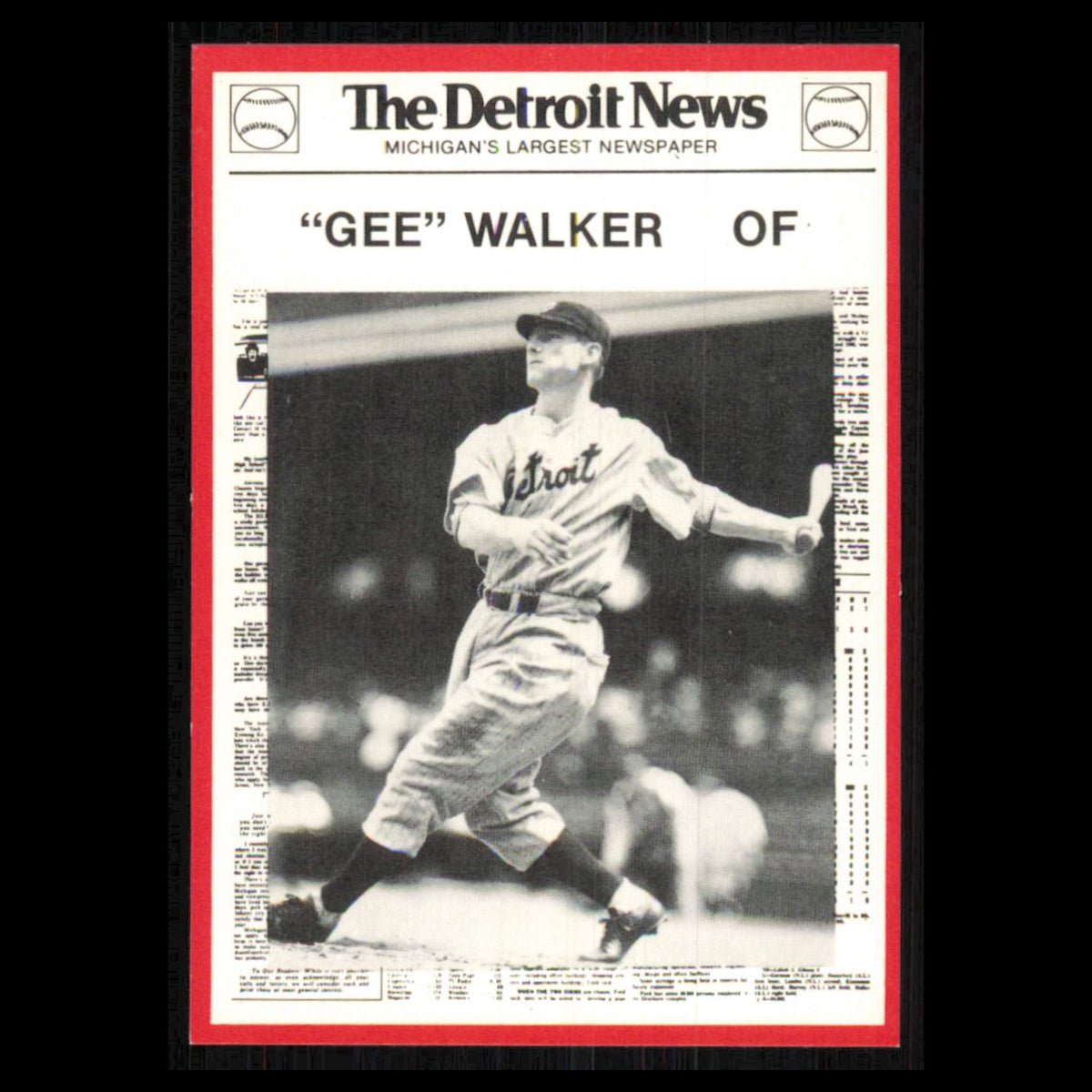 Gee Walker #109 1981 Detroit News Detroit Tigers Baseball Card MLB NM
