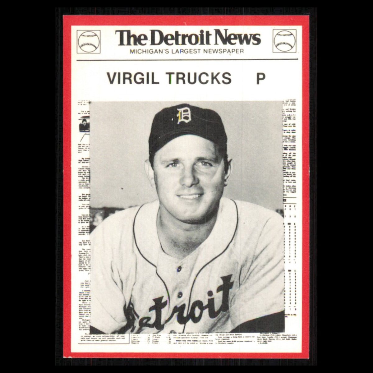 Virgil Trucks #111 1981 Detroit News Detroit Tigers Baseball Card MLB NM