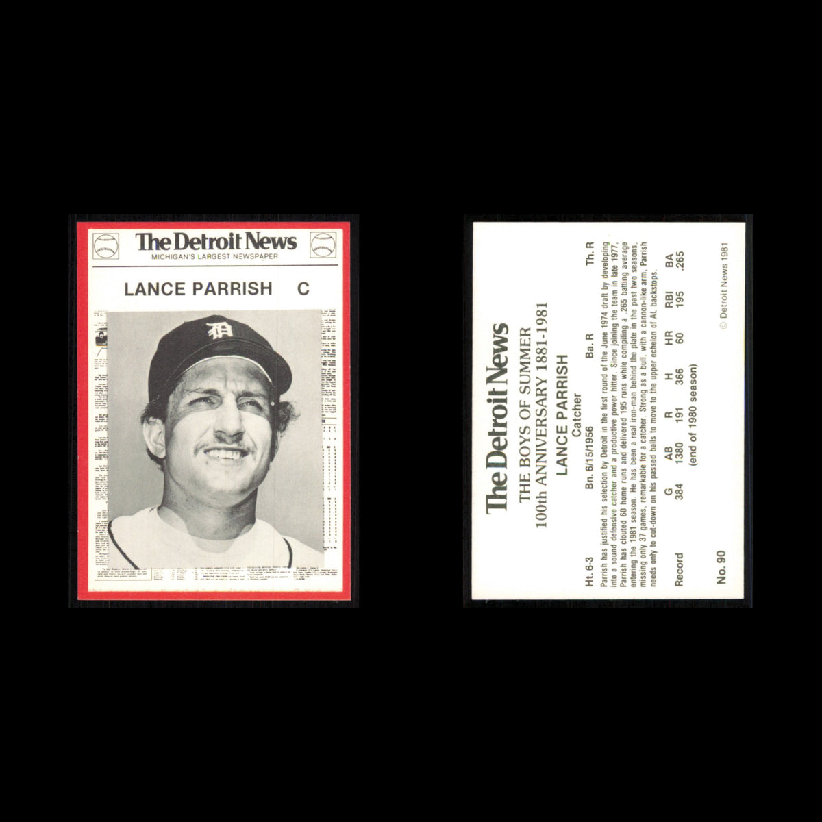 Lance Parrish #90 1981 Detroit News Detroit Tigers Baseball Card MLB NM