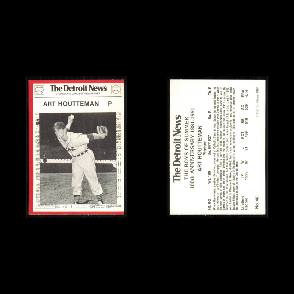 Art Houtteman #46 1981 Detroit News Detroit Tigers Baseball Card MLB NM