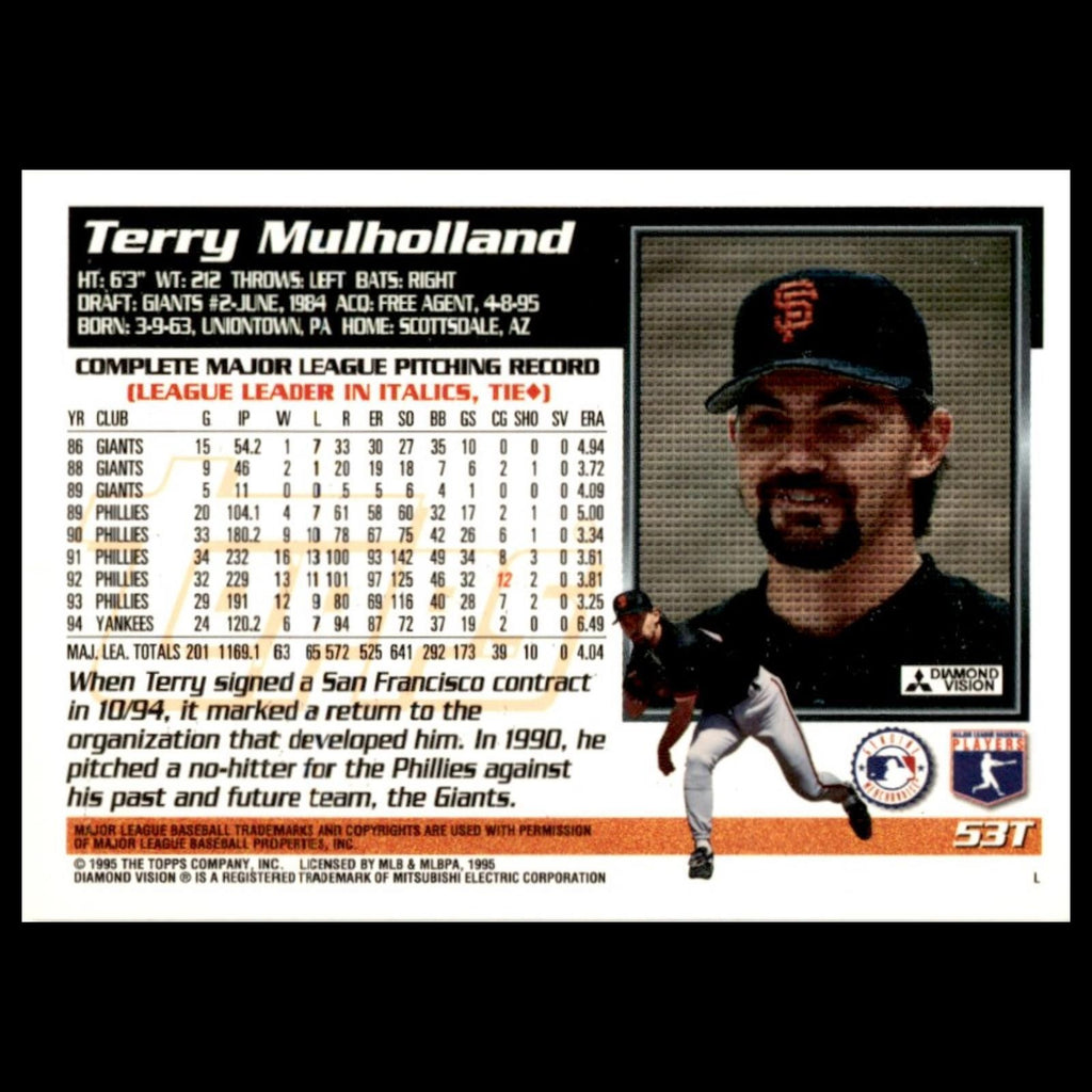 Terry Mulholland #53T 1995 Topps Traded - Rookies New York Yankees Baseball Card