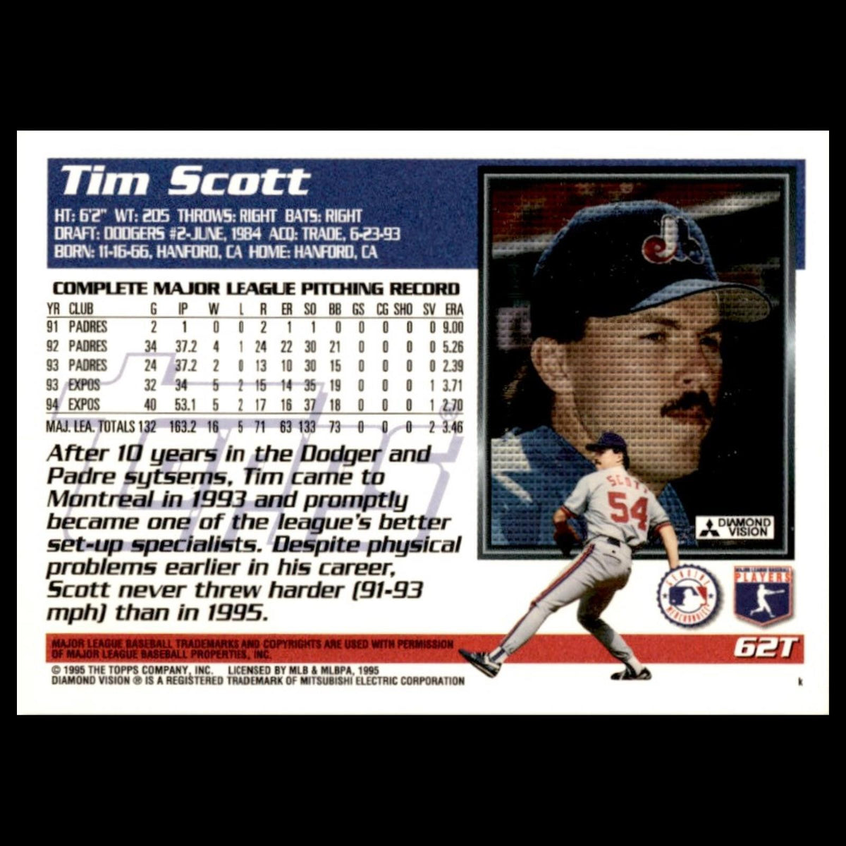 Tim Scott #62T 1995 Topps Traded - Rookies Montreal Expos Baseball Card MLB NM
