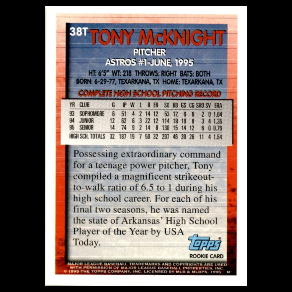 Tony McKnight Rookie #38T 1995 Topps Traded - Rookies Houston Astros Baseball NM