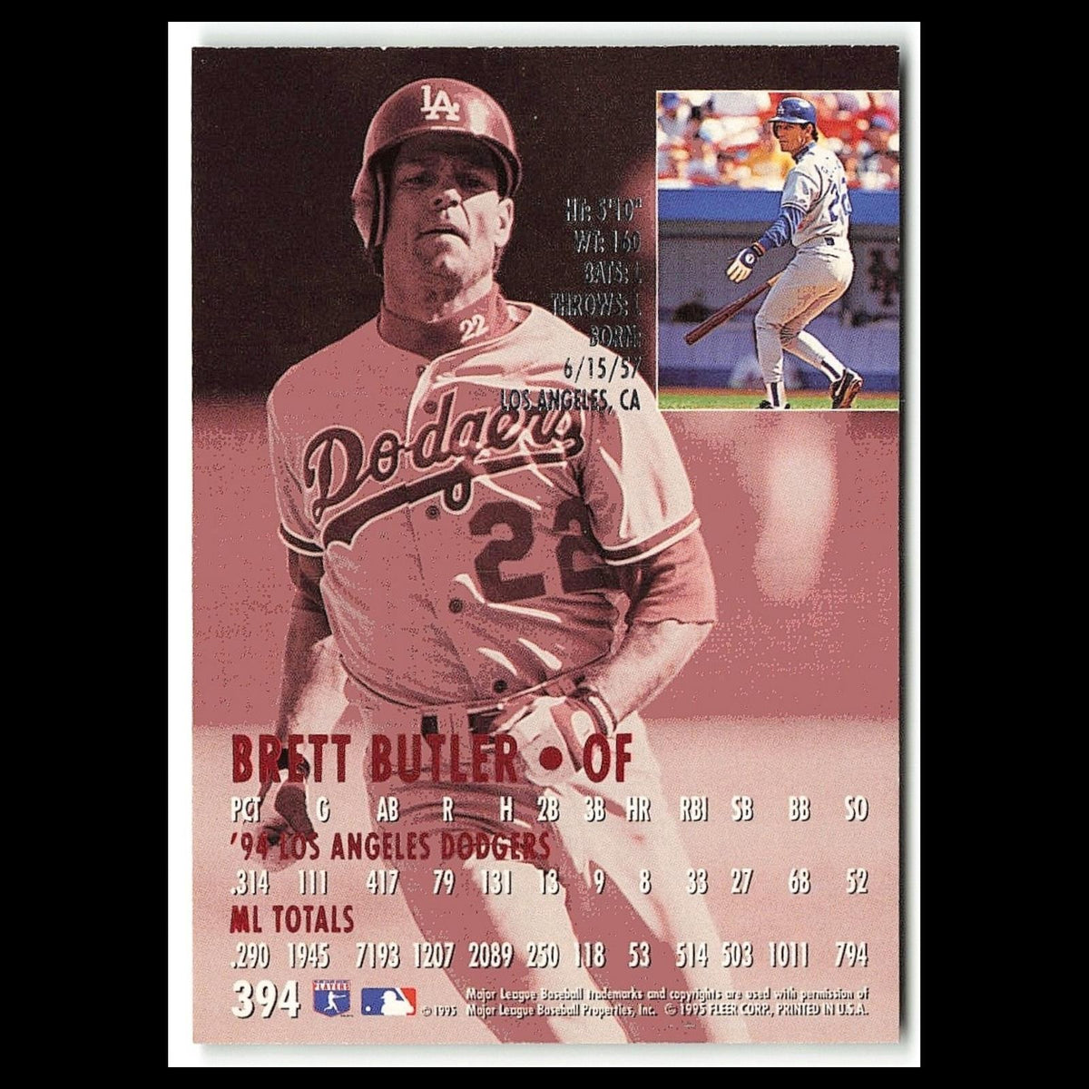 Brett Butler #394 1995 Fleer Ultra New York Mets Baseball Card MLB NM