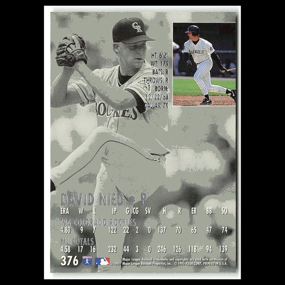 David Nied #376 1995 Fleer Ultra Colorado Rockies Baseball Card MLB NM