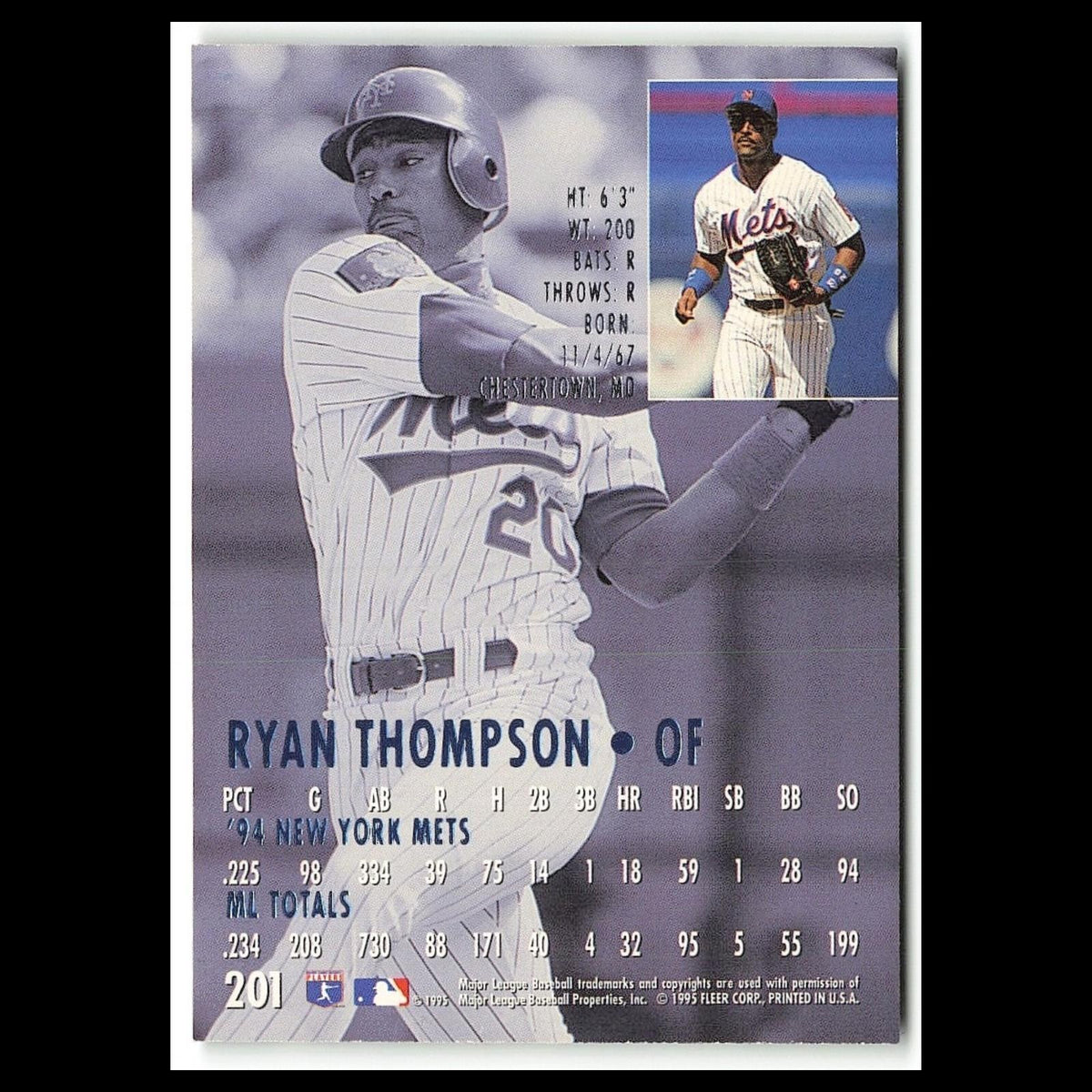 Ryan Thompson #201 1995 Fleer Ultra New York Mets Baseball Card MLB NM