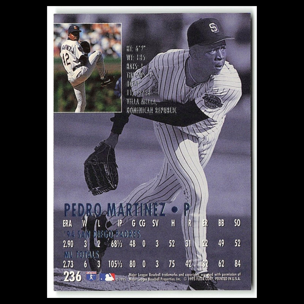 Pedro Martinez #236 1995 Fleer Ultra San Diego Padres Baseball Card MLB NM