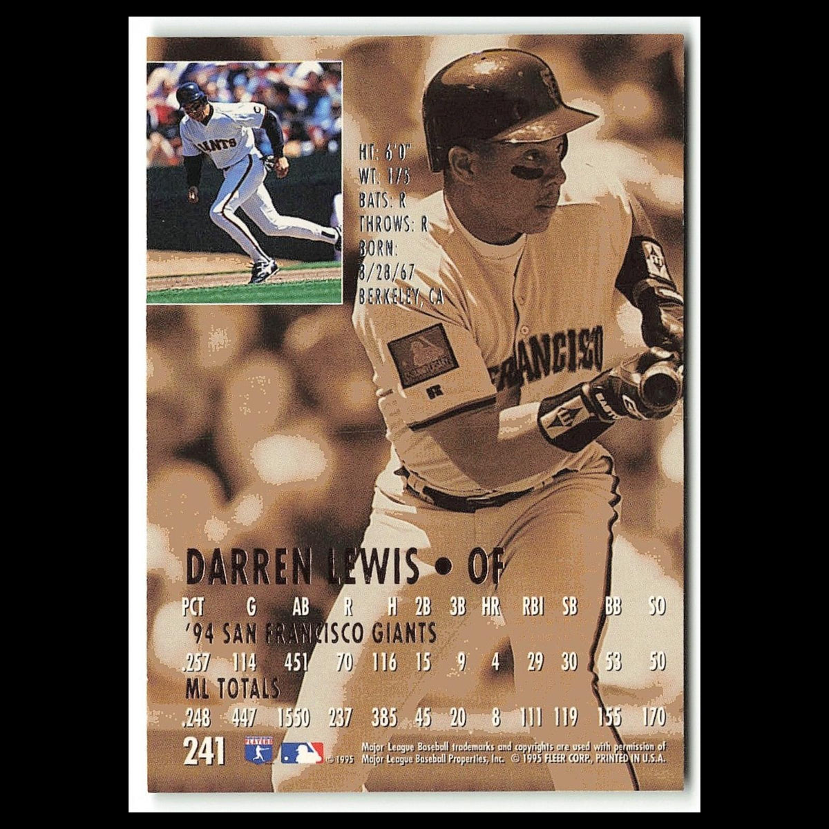 Darren Lewis #241 1995 Fleer Ultra San Francisco Giants Baseball Card MLB NM