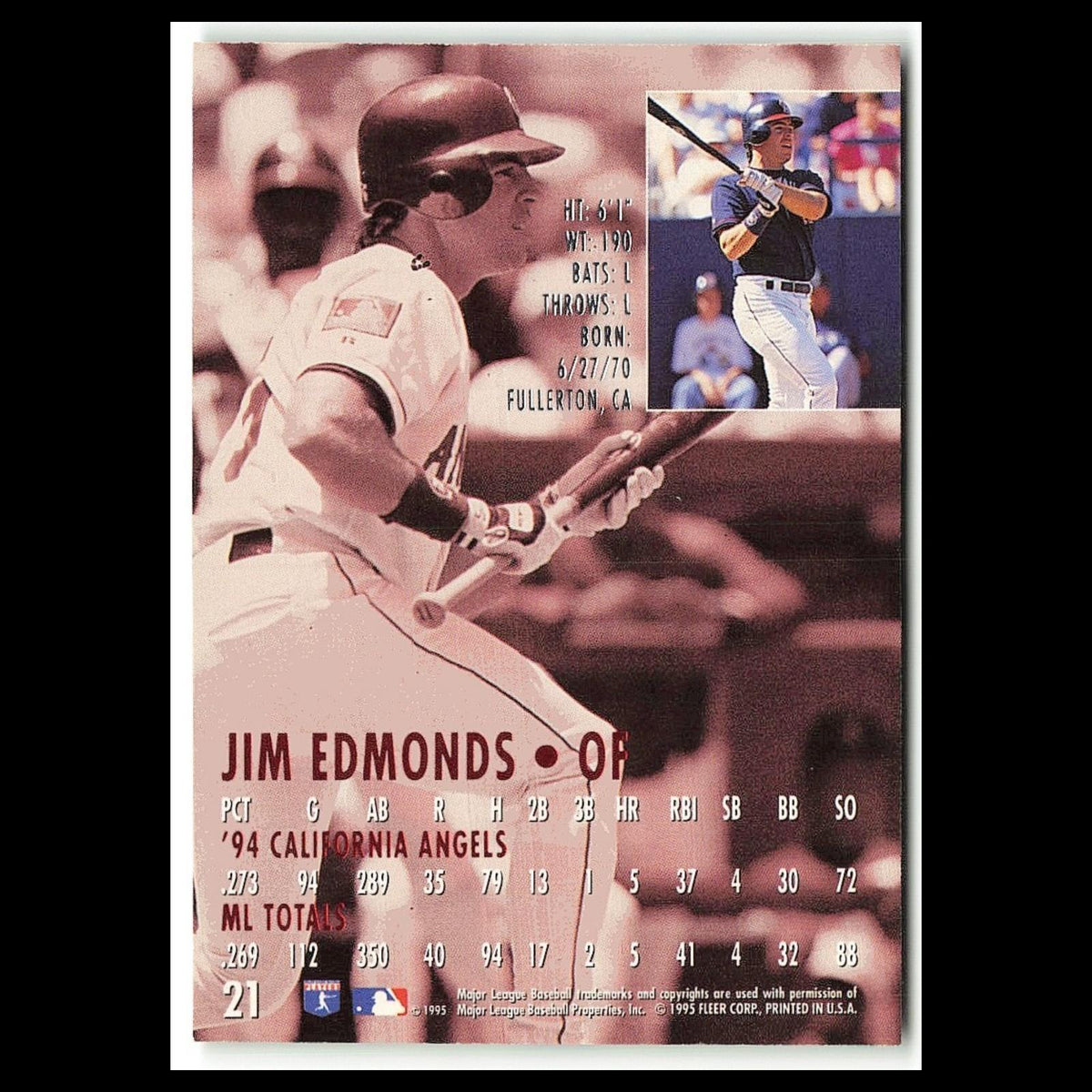 Jim Edmonds #21 1995 Fleer Ultra California Angels Baseball Card MLB NM