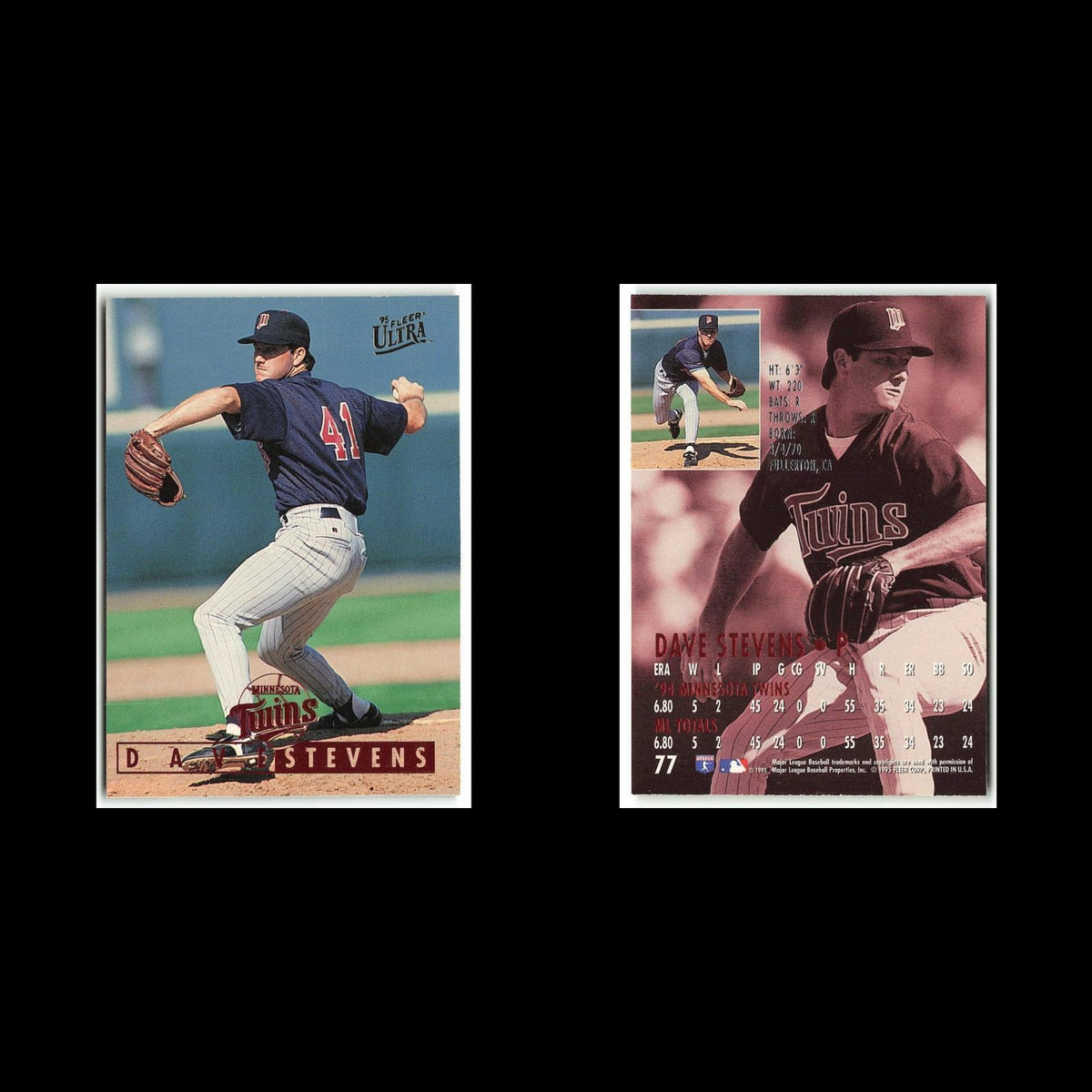 Dave Stevens #77 1995 Fleer Ultra Minnesota Twins Baseball Card MLB NM