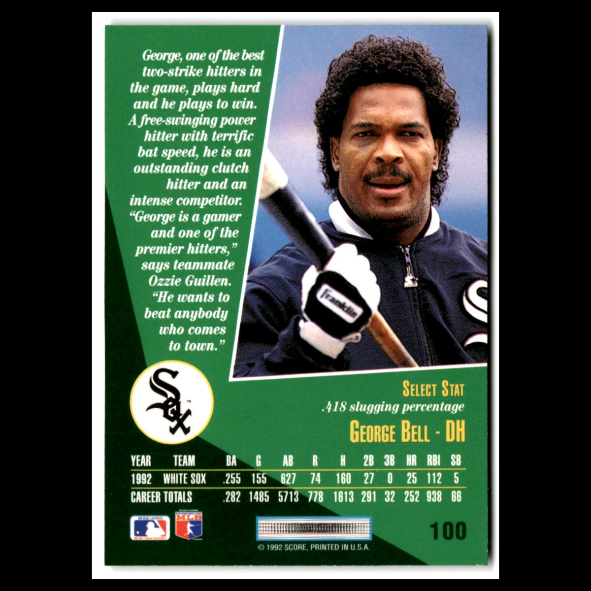 George Bell #100 1993 Select Chicago White Sox Baseball Card MLB NM