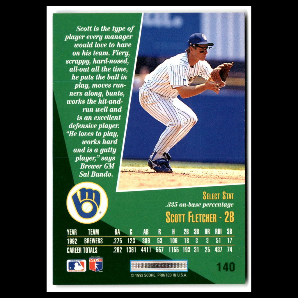 Scott Fletcher #140 1993 Select Milwaukee Brewers Baseball Card MLB NM