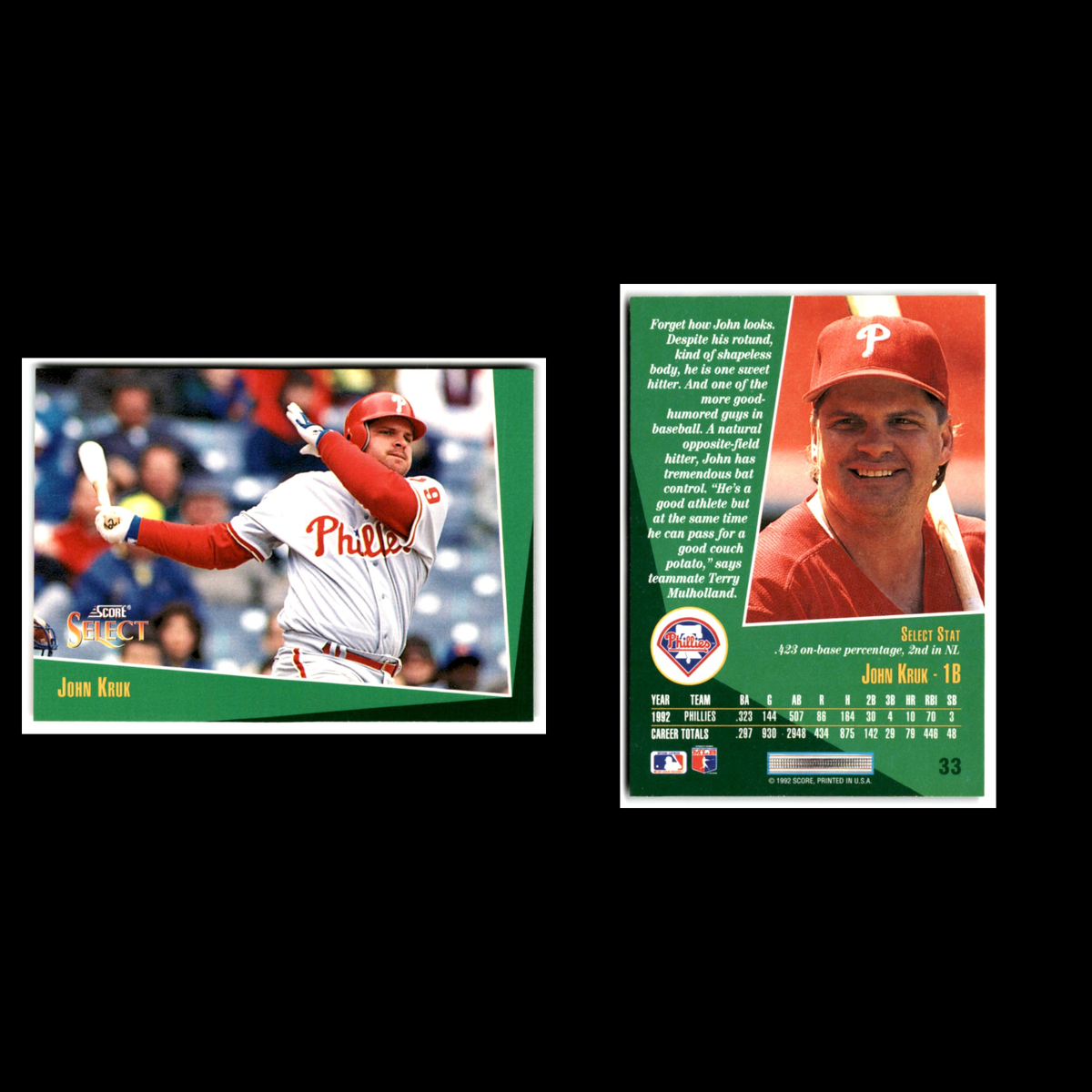John Kruk #33 1993 Select Philadelphia Phillies Baseball Card MLB NM