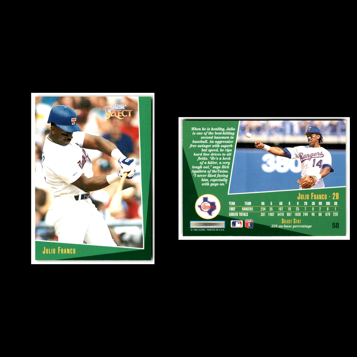 Julio Franco #58 1993 Select Texas Rangers Baseball Card MLB NM