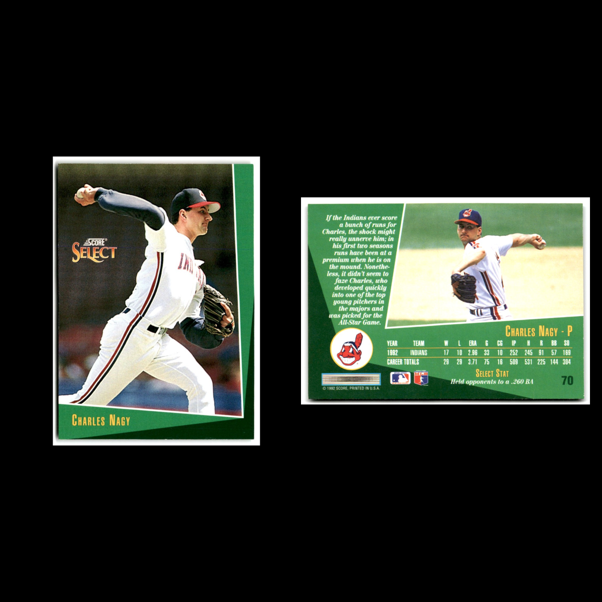Charles Nagy #70 1993 Select Cleveland Indians Baseball Card MLB NM