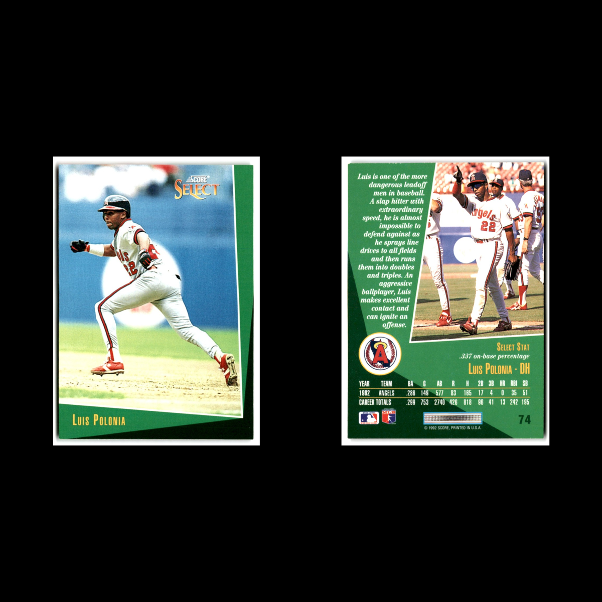 Luis Polonia #74 1993 Select California Angels Baseball Card MLB NM