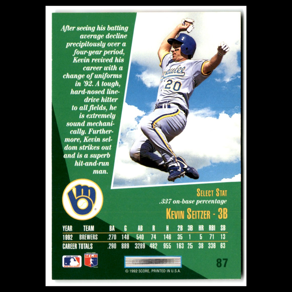 Kevin Seitzer #87 1993 Select Milwaukee Brewers Baseball Card MLB NM