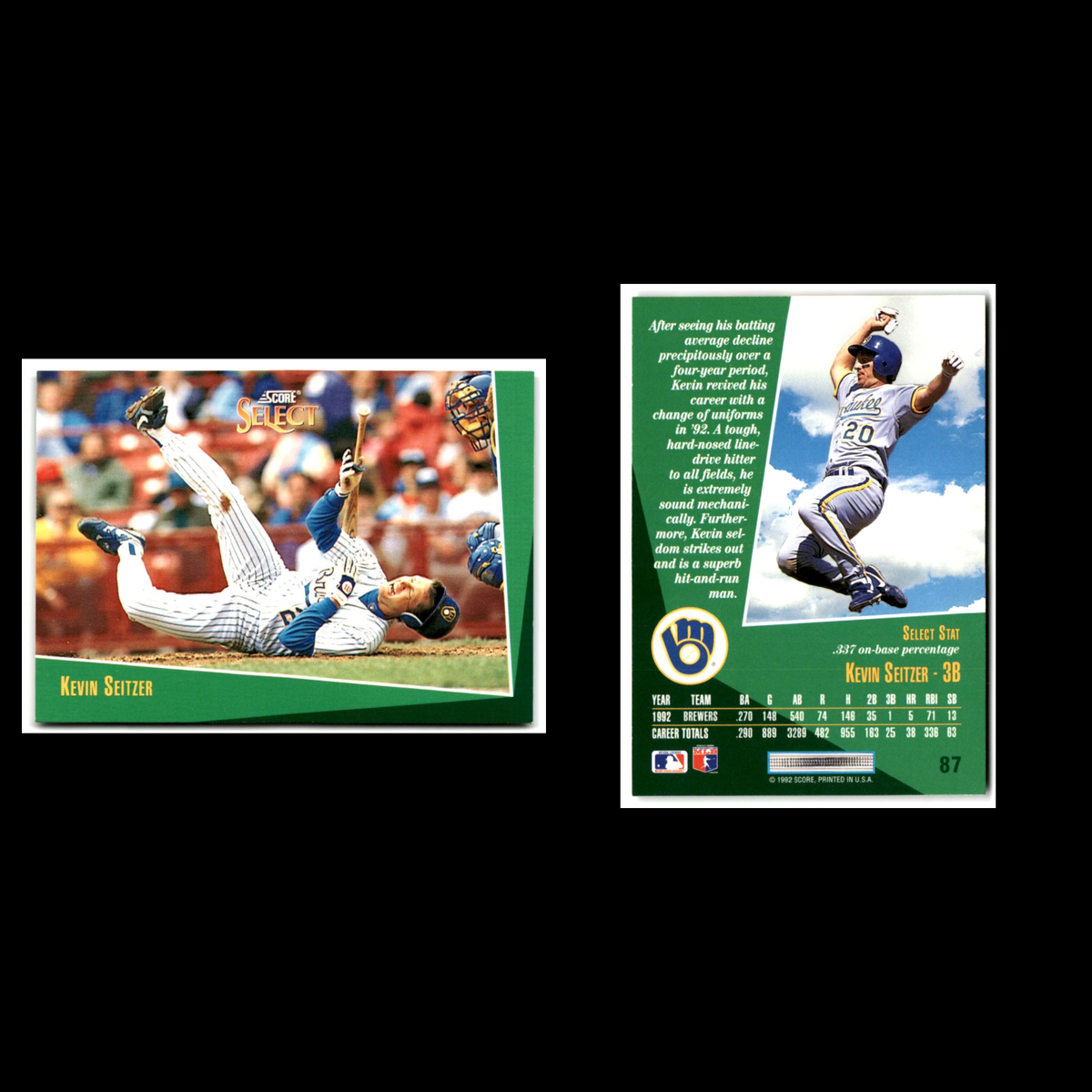 Kevin Seitzer #87 1993 Select Milwaukee Brewers Baseball Card MLB NM