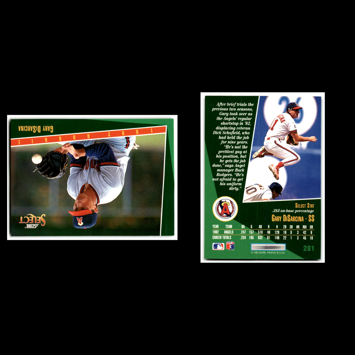 Gary DiSarcina Rookie #281 1993 Select California Angels Baseball Card MLB NM