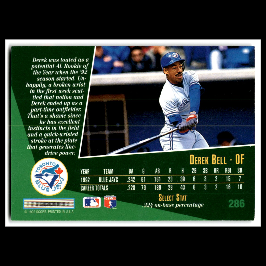 Derek Bell Rookie #286 1993 Select Toronto Blue Jays Baseball Card MLB NM