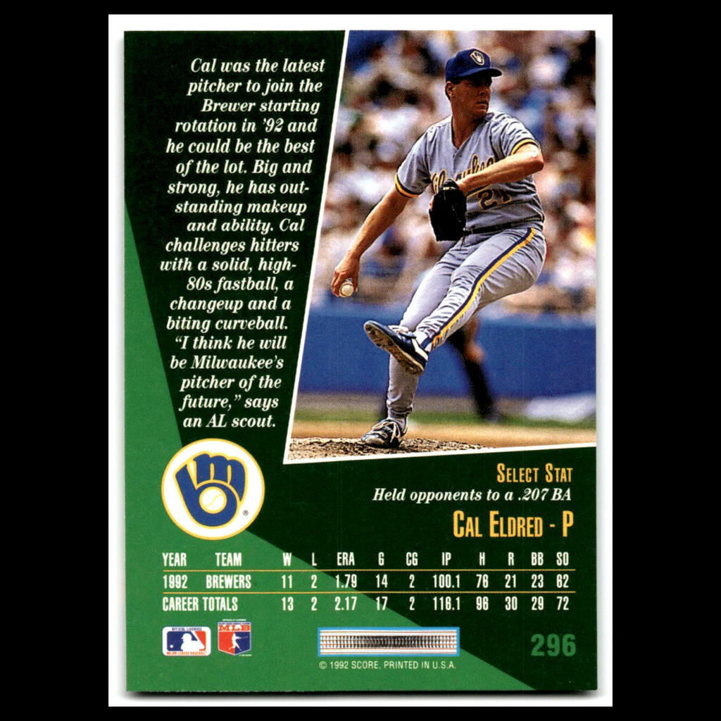 Cal Eldred Rookie #296 1993 Select Milwaukee Brewers Baseball Card MLB NM
