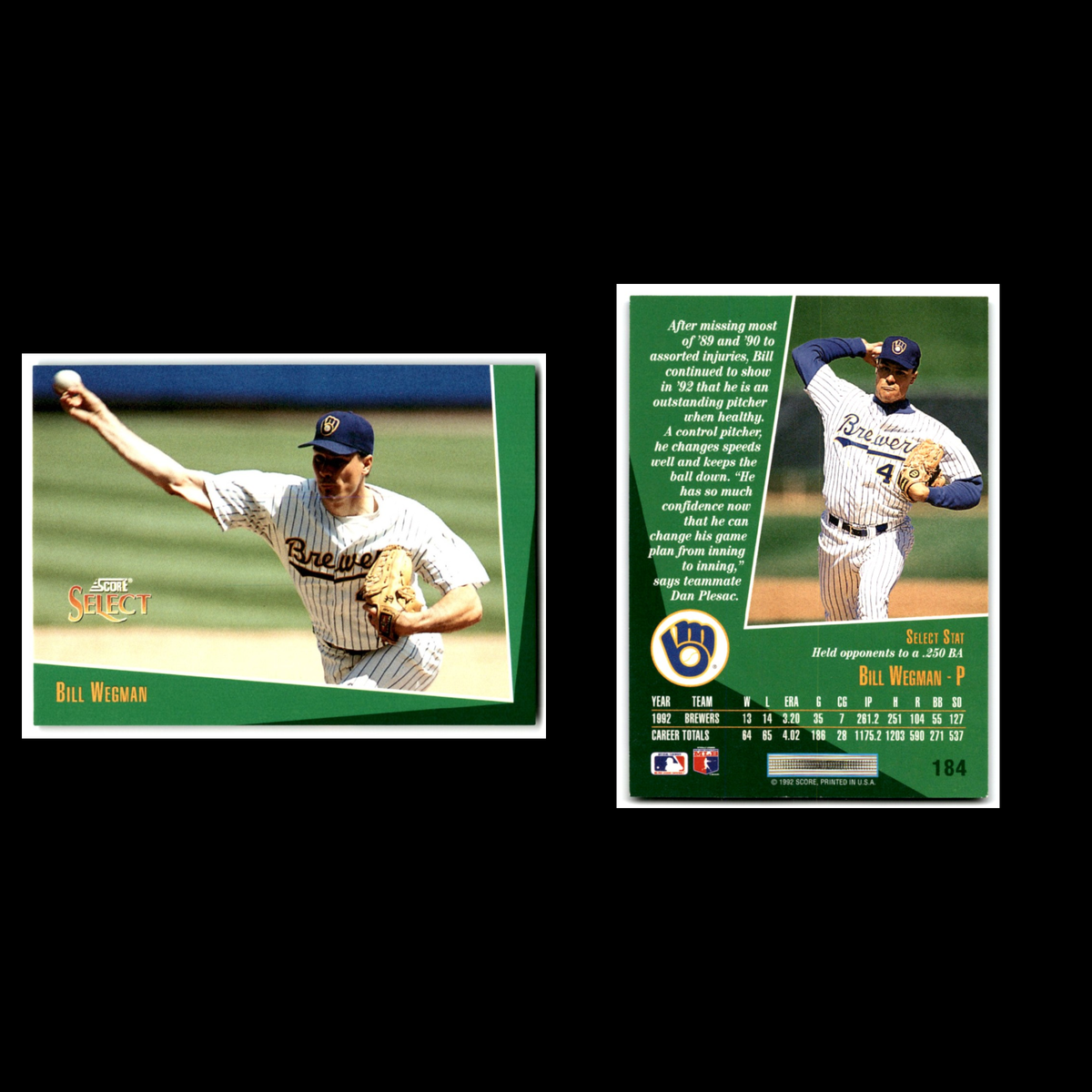 Bill Wegman #184 1993 Select Milwaukee Brewers Baseball Card MLB NM