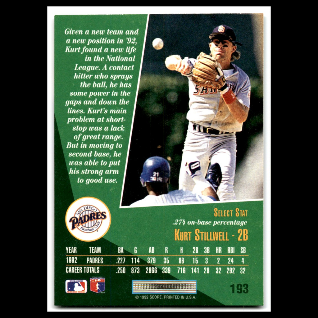 Kurt Stillwell #193 1993 Select San Diego Padres Baseball Card MLB NM