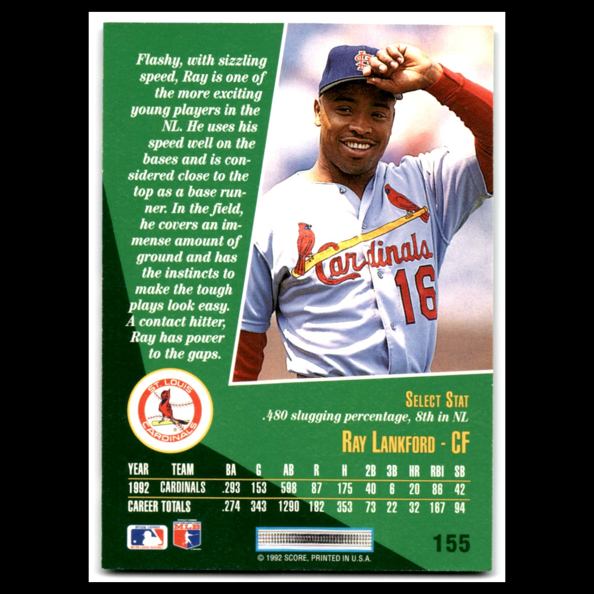 Ray Lankford #155 1993 Select St. Louis Cardinals Baseball Card MLB NM
