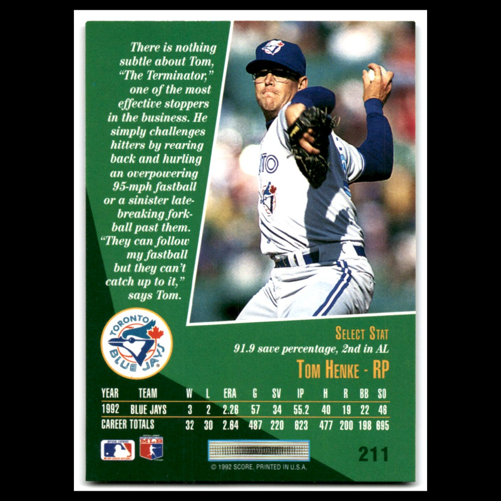 Tom Henke #211 1993 Select Toronto Blue Jays Baseball Card MLB NM