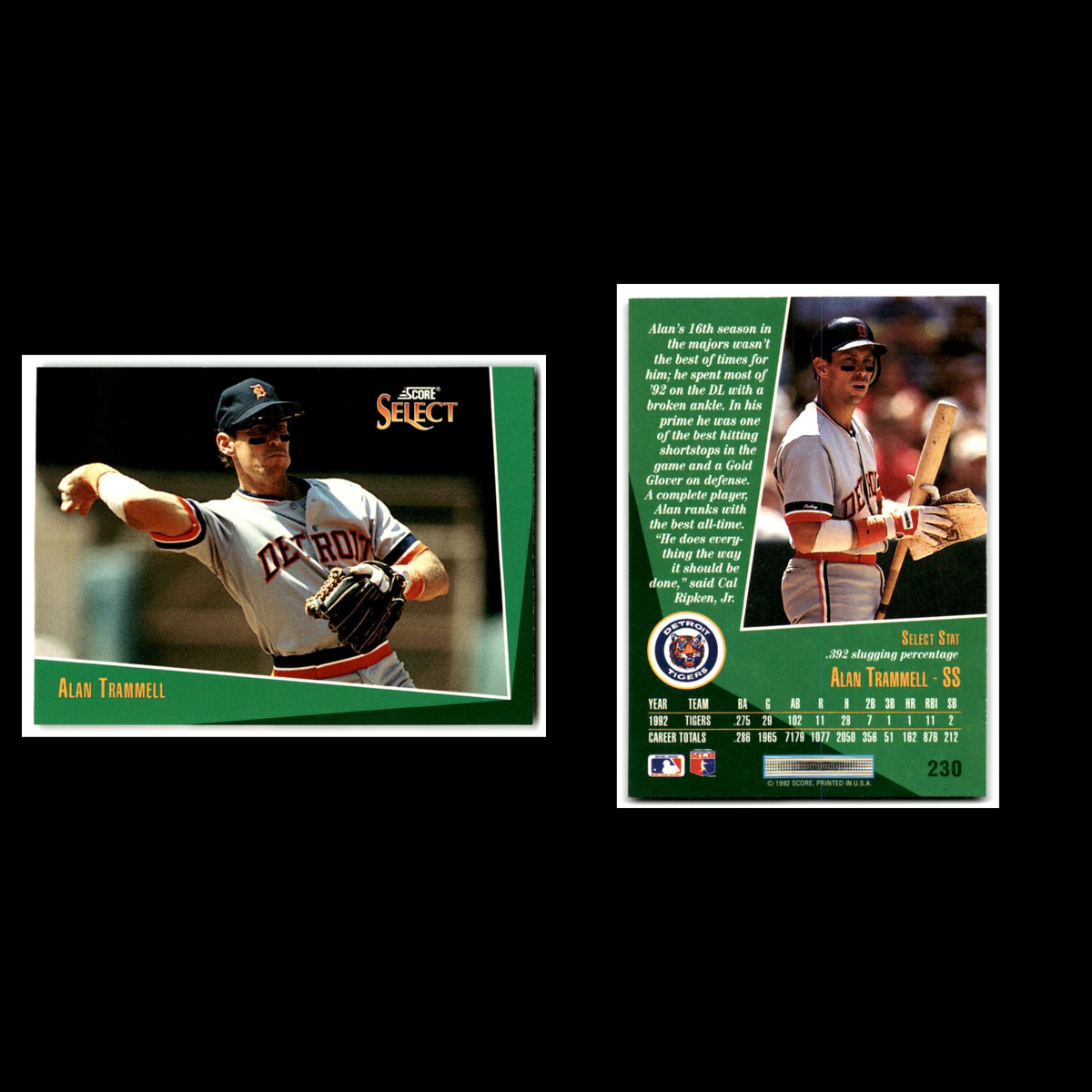 Alan Trammell #230 1993 Select Detroit Tigers Baseball Card MLB NM