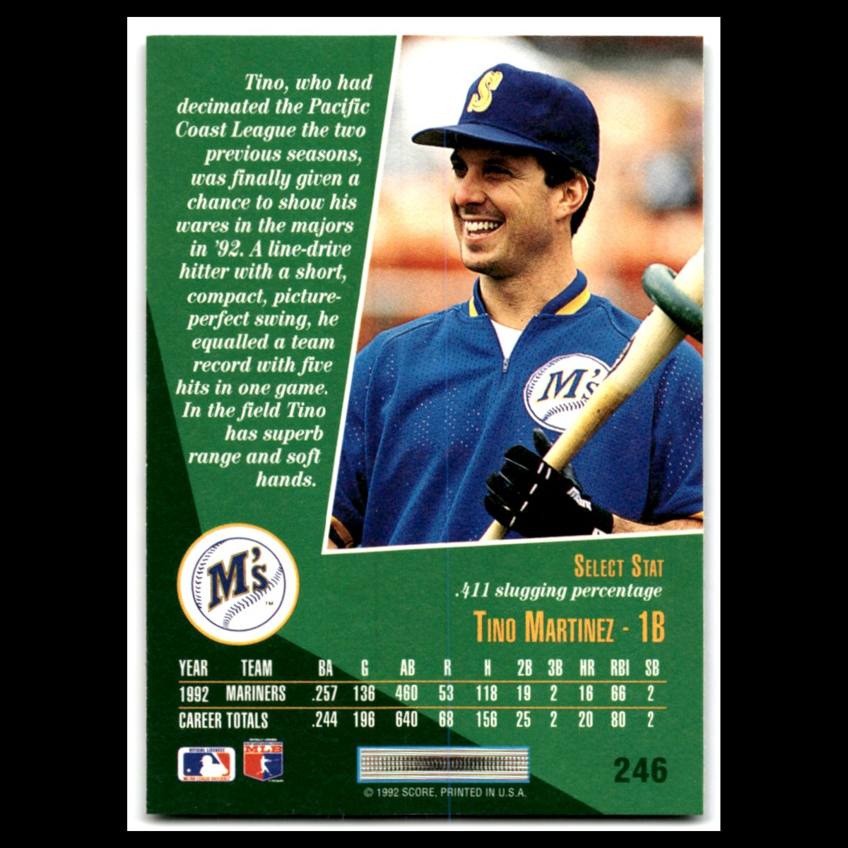 Tino Martinez #246 1993 Select Seattle Mariners Baseball Card MLB NM