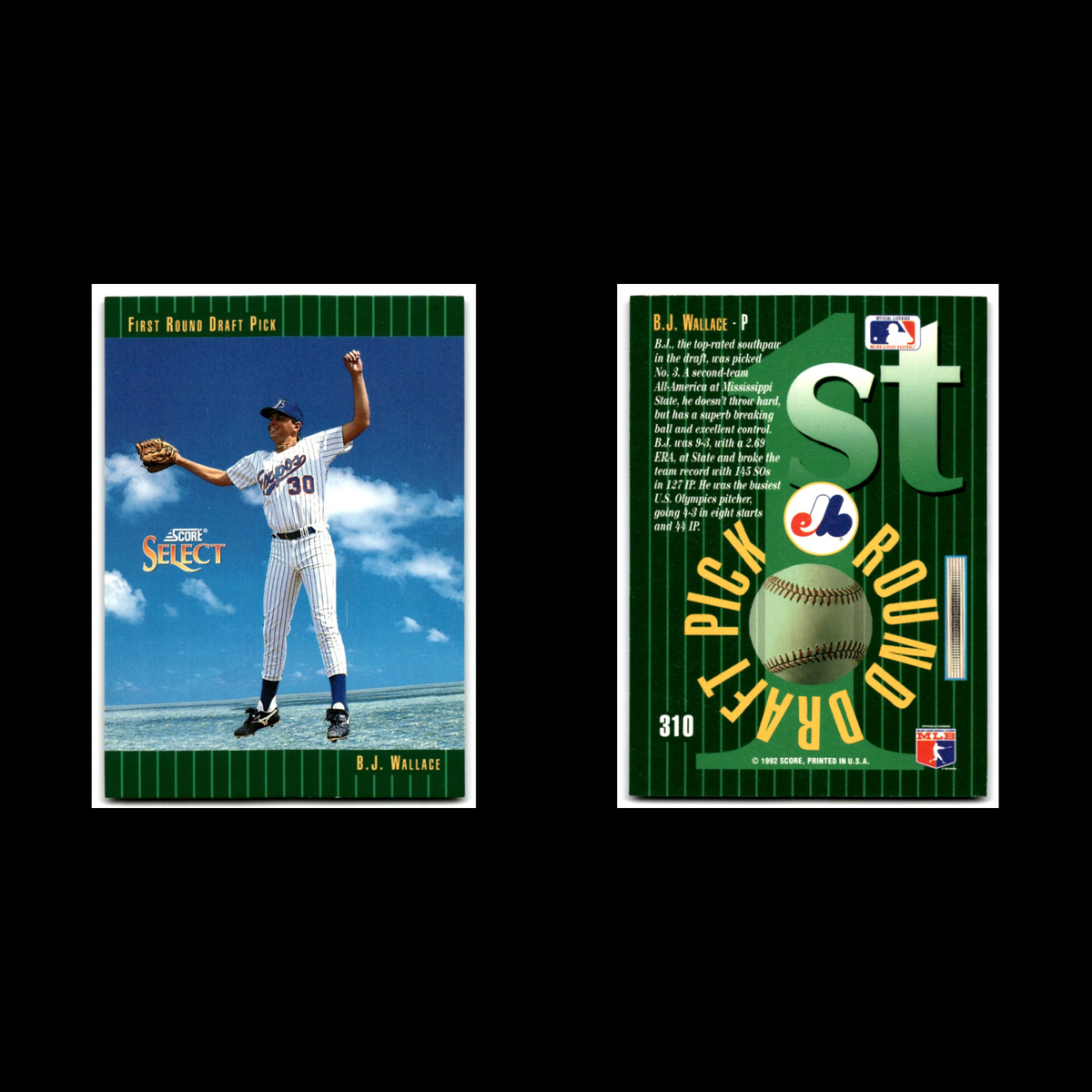 B.J. Wallace Rookie #310 1993 Select Montreal Expos Baseball Card MLB NM