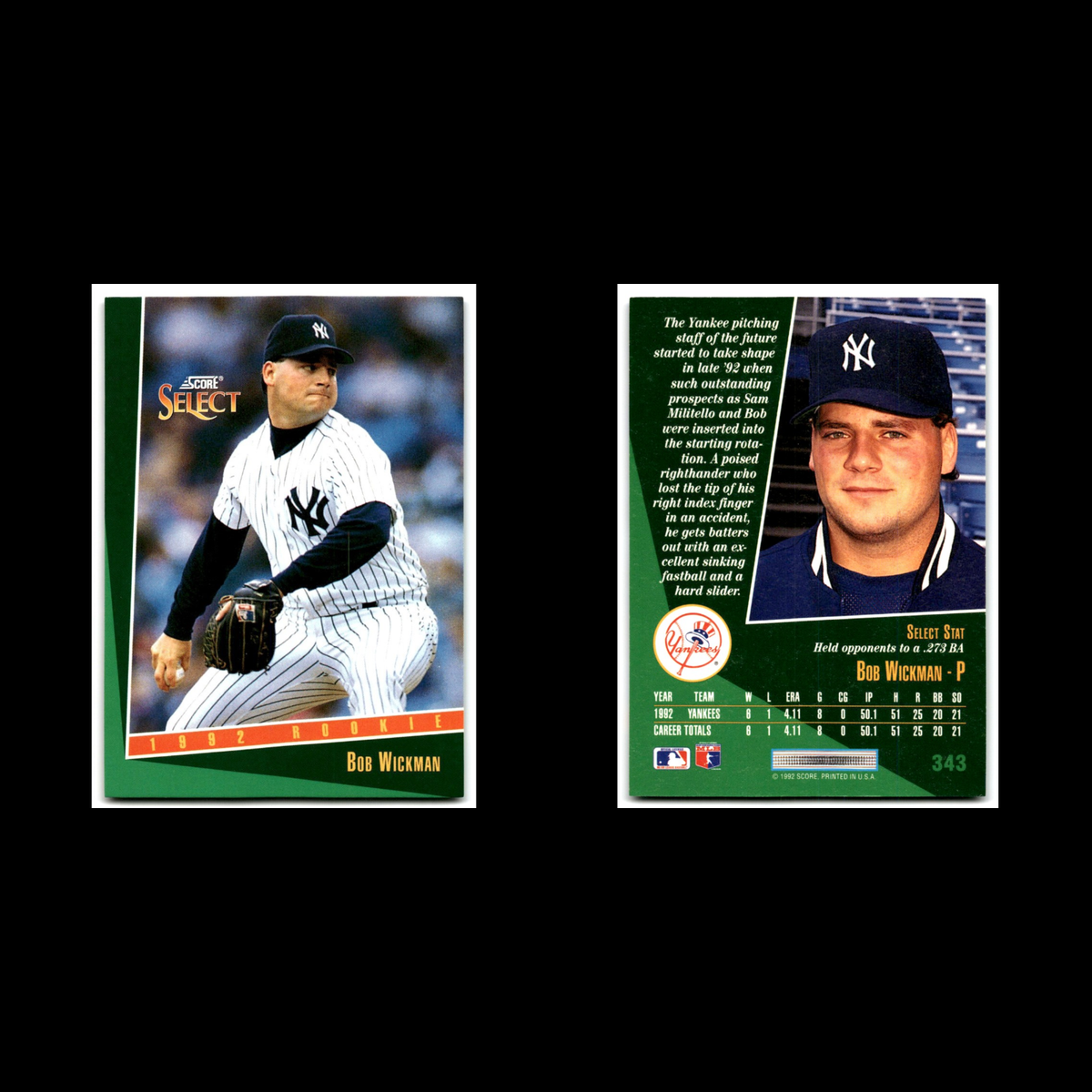 Bob Wickman Rookie #343 1993 Select New York Yankees Baseball Card MLB NM