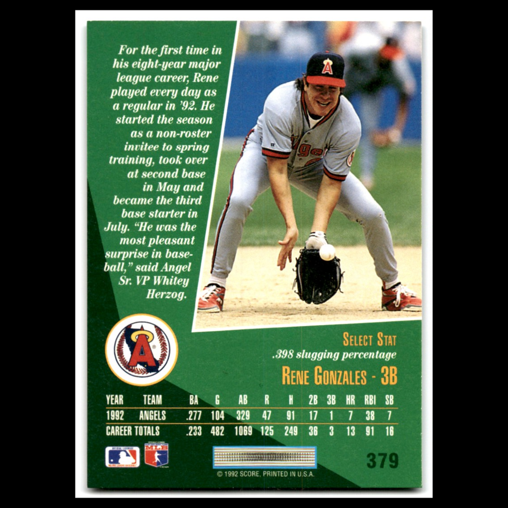 Rene Gonzales #379 1993 Select California Angels Baseball Card MLB NM