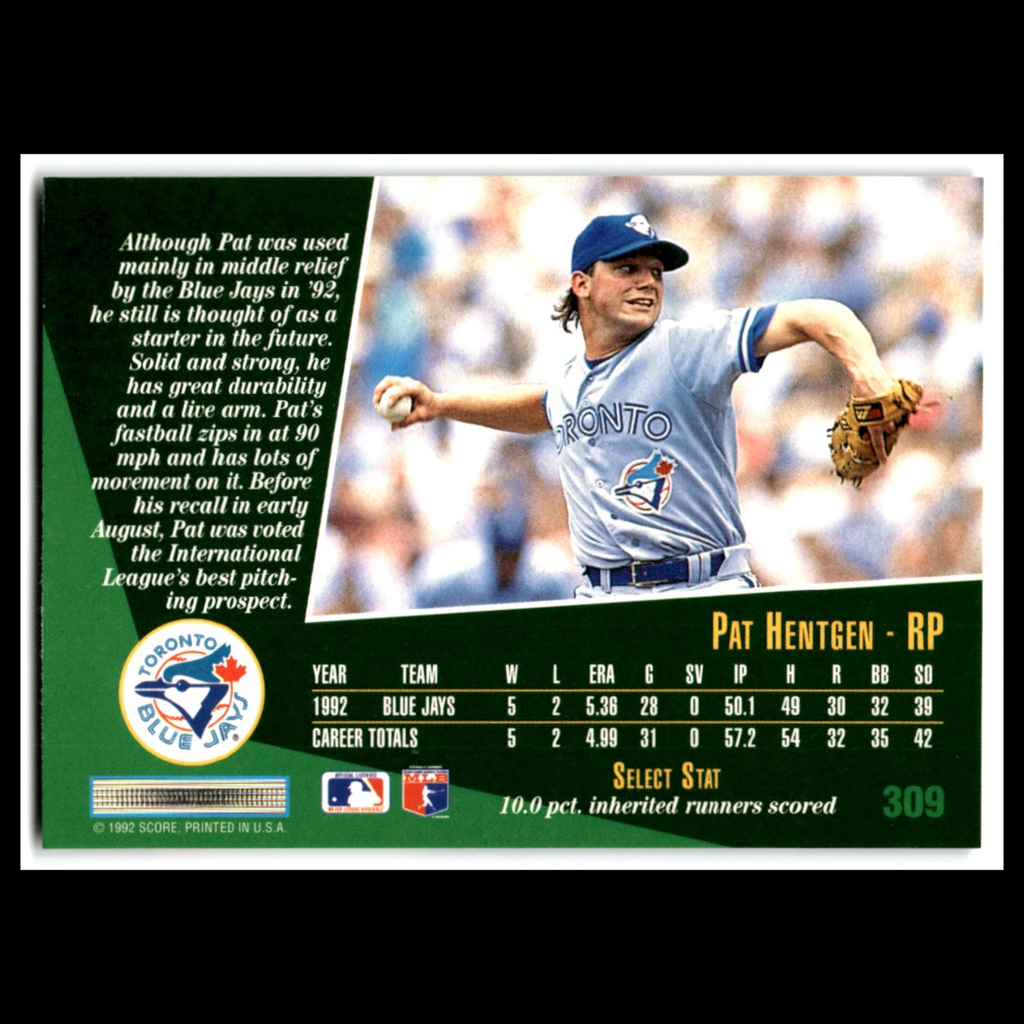 Pat Hentgen Rookie #309 1993 Select Toronto Blue Jays Baseball Card MLB NM