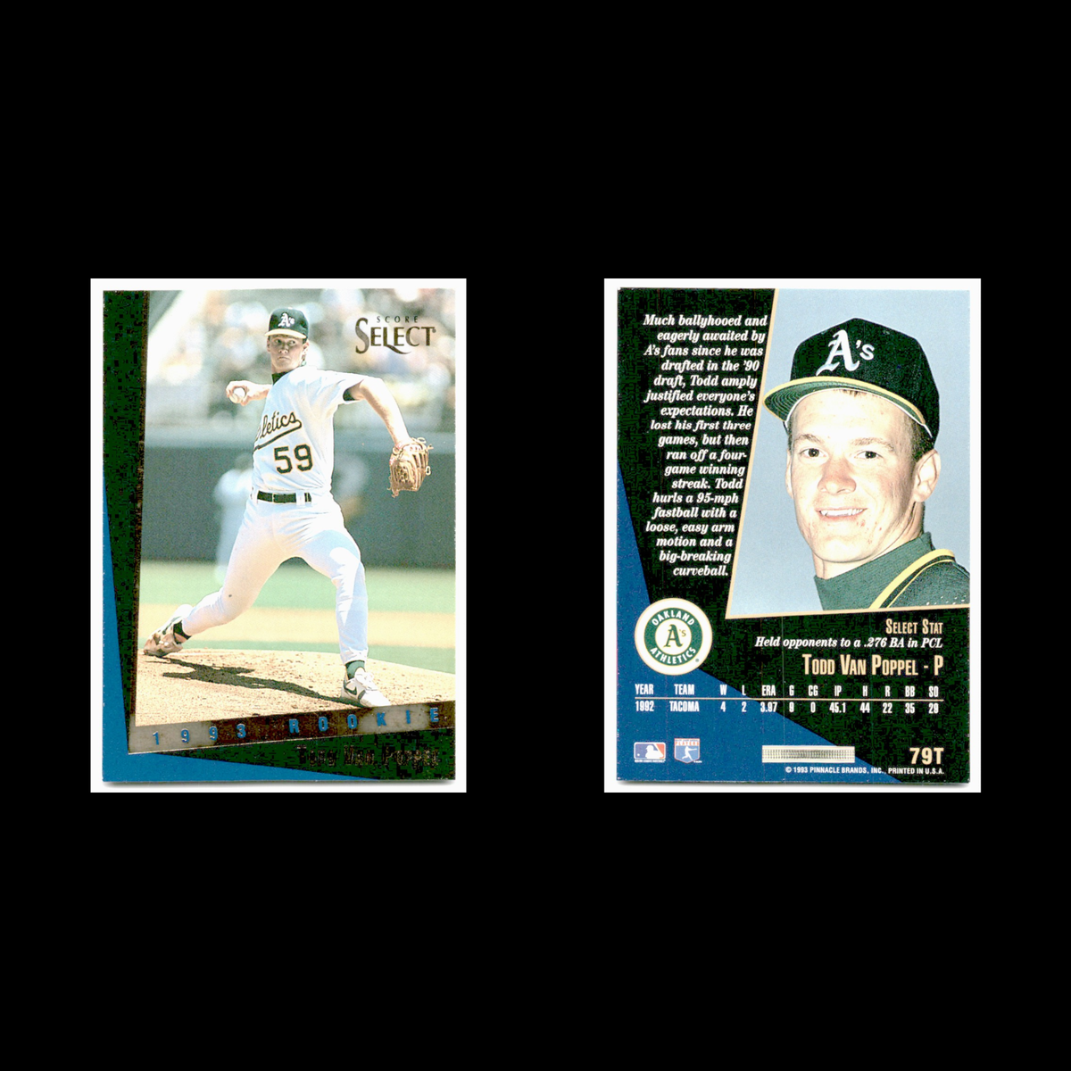 Todd Van Poppel Rookie #79T 1993 Select Rookie/Traded Oakland Athletics Baseball