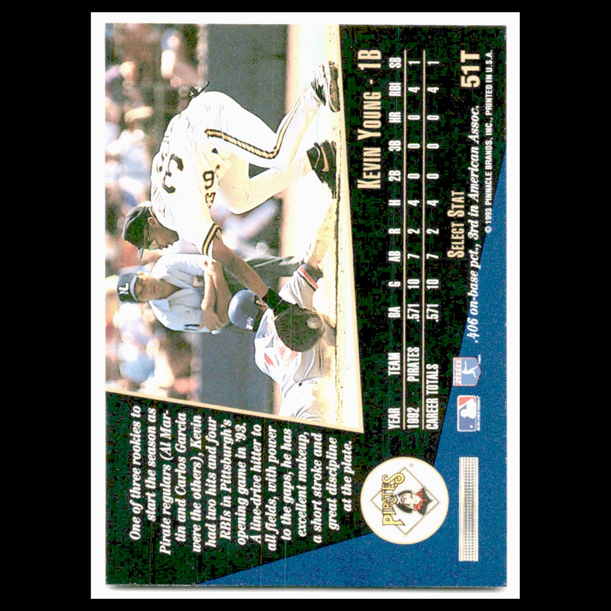 Kevin Young Rookie #51T 1993 Select Rookie/Traded Pittsburgh Pirates Baseball NM
