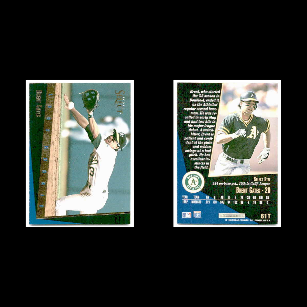 Brent Gates Rookie #61T 1993 Select Rookie/Traded Oakland Athletics Baseball MLB