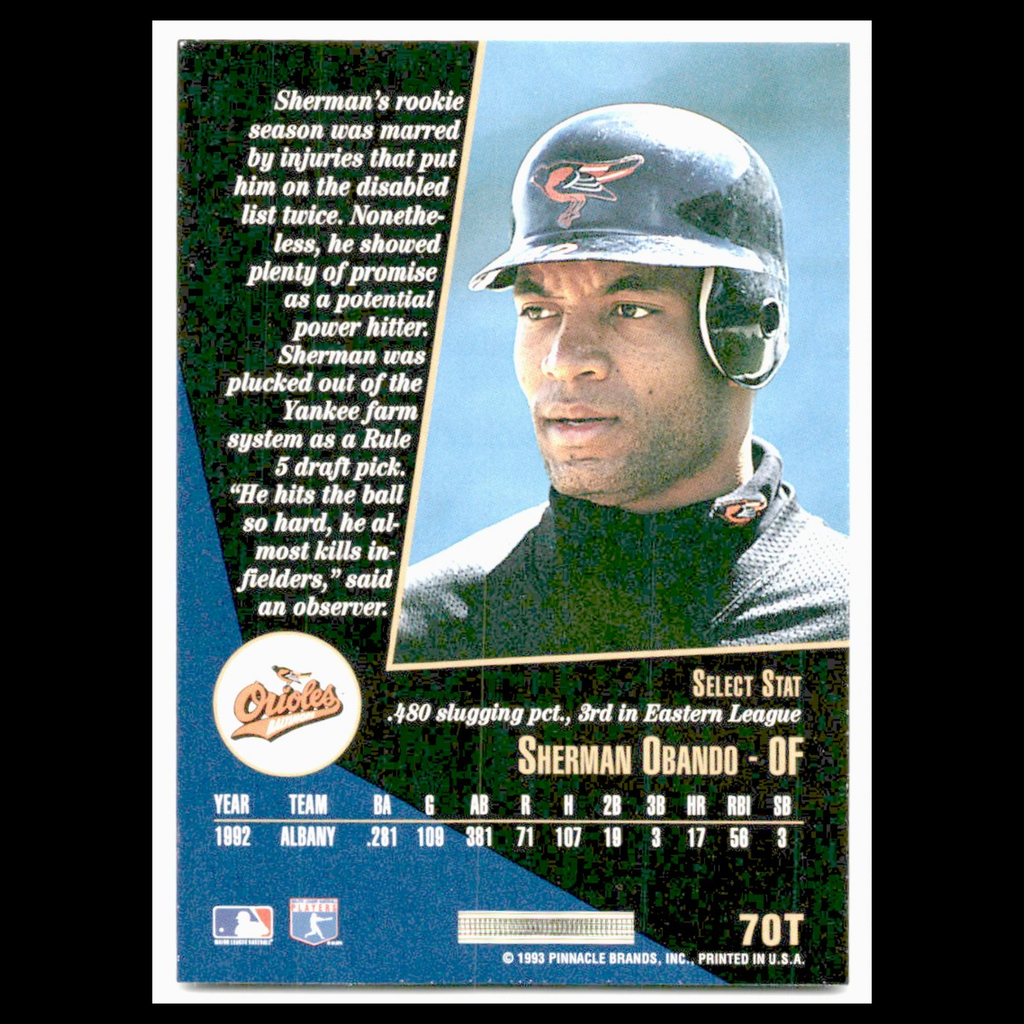 Sherman Obando Rookie #70T 1993 Select Rookie/Traded Baltimore Orioles Baseball