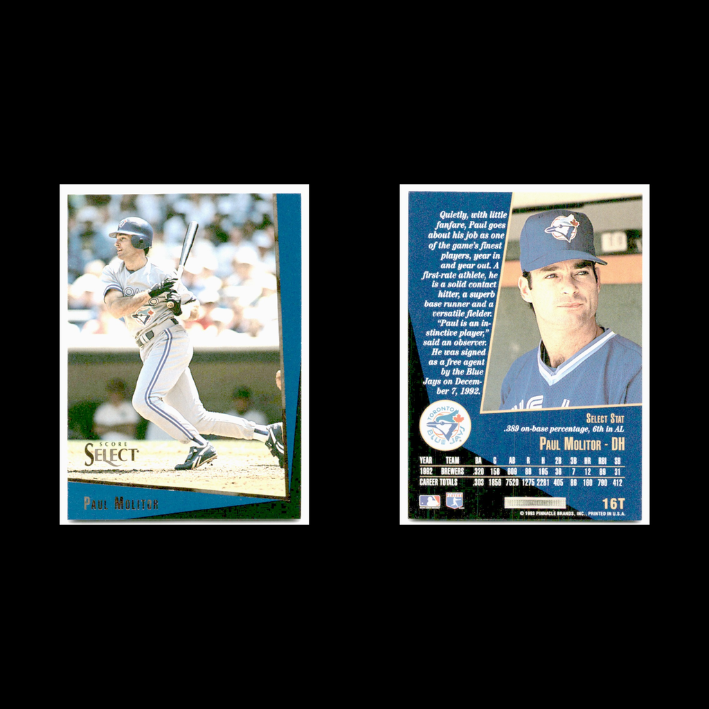 Paul Molitor #16T 1993 Select Rookie/Traded Toronto Blue Jays Baseball Card MLB