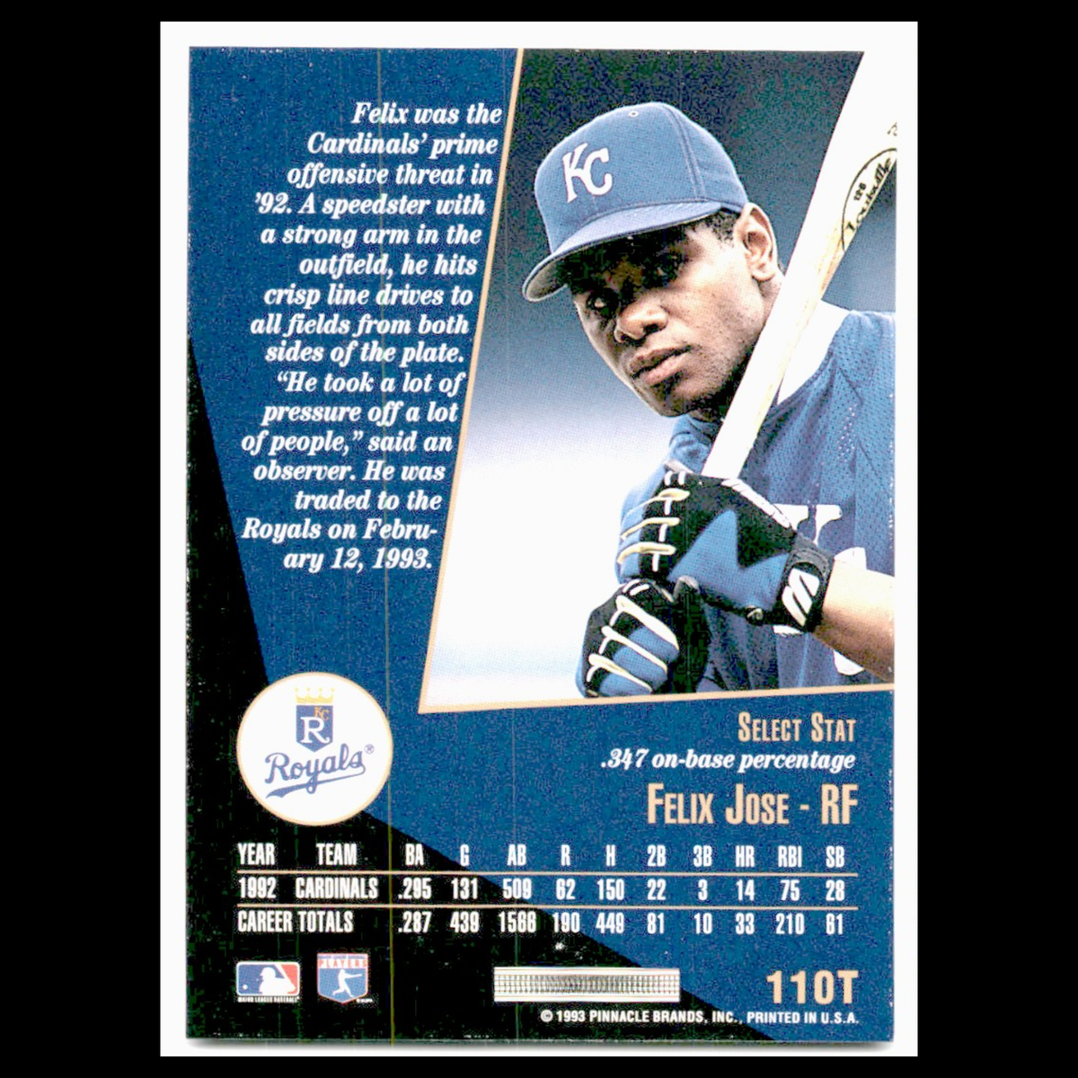 Felix Jose #110T 1993 Select Rookie/Traded Kansas City Royals Baseball Card MLB