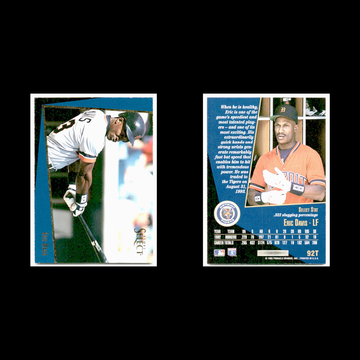 Eric Davis #92T 1993 Select Rookie/Traded Detroit Tigers Baseball Card MLB NM