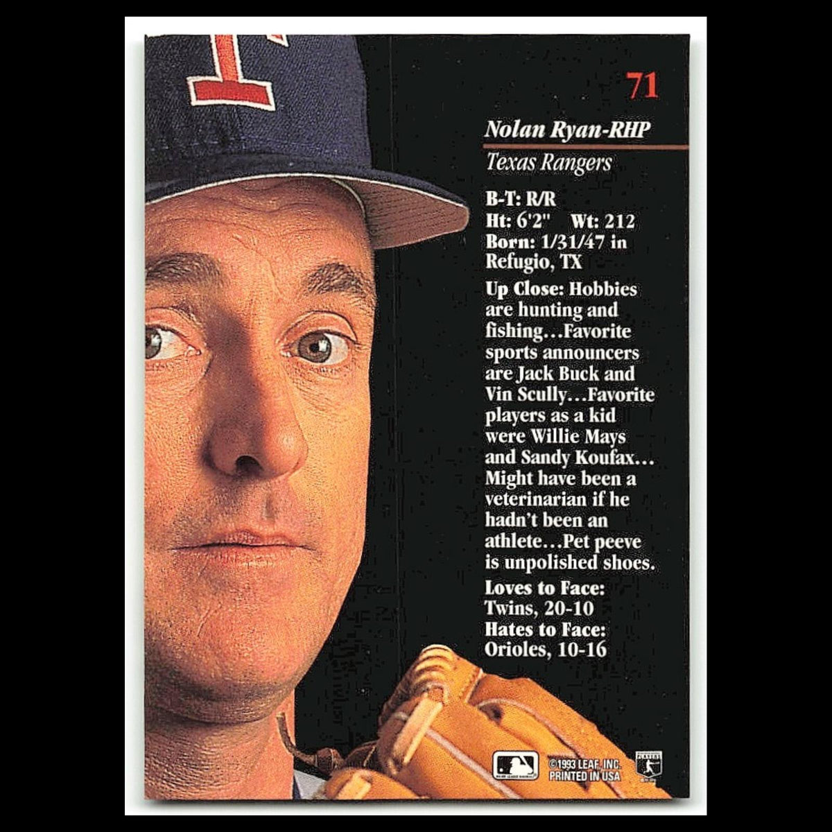 Nolan Ryan #71 1993 Studio Texas Rangers Baseball Card MLB NM