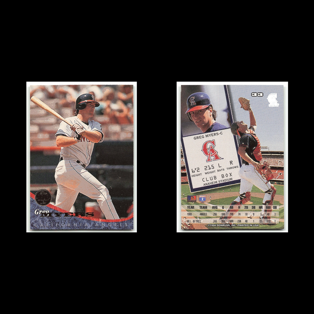 Greg Myers #33 1994 Leaf California Angels Baseball Card MLB NM