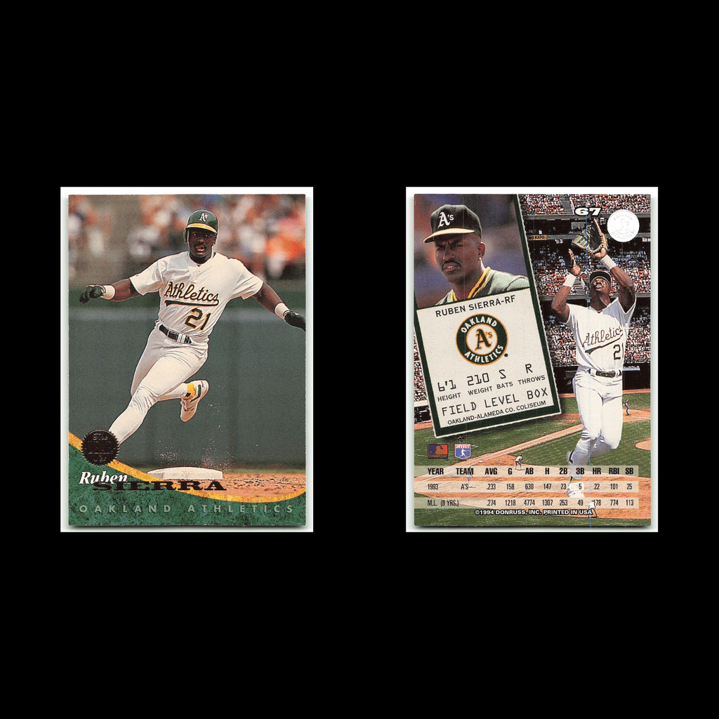 Ruben Sierra #67 1994 Leaf Oakland Athletics Baseball Card MLB NM