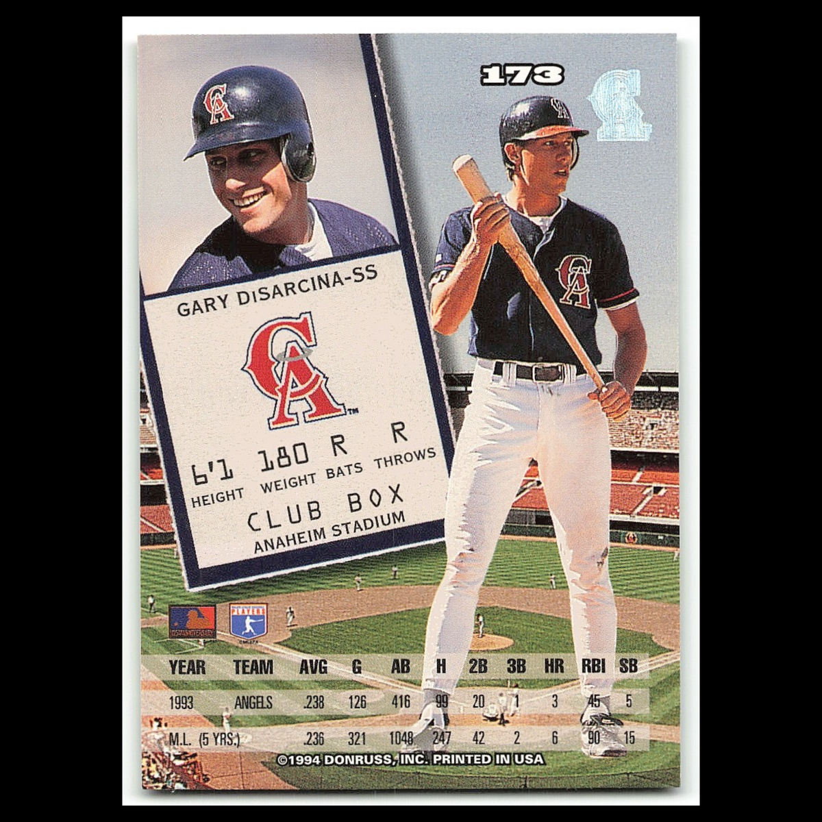 Gary DiSarcina #173 1994 Leaf California Angels Baseball Card MLB NM