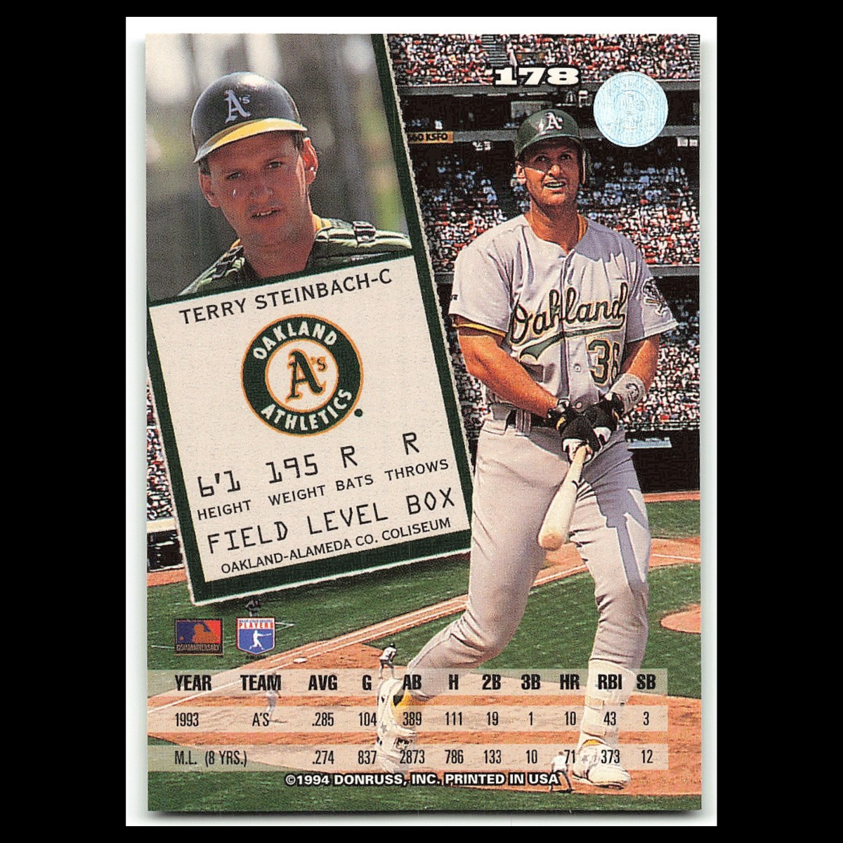 Terry Steinbach #178 1994 Leaf Oakland Athletics Baseball Card MLB NM